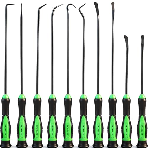 SWANLAKE 10-Piece Hook and Pick Set, Automotive Pick Tool Set for Car Auto Oil Seal/O-Ring Seal, Gasket Hook, Puller Remover Tools - color: 10-piece Long & Black Hook