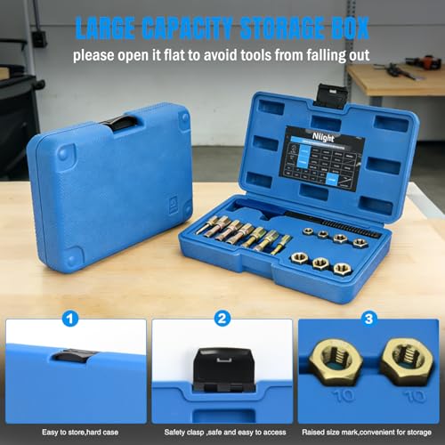 Nilight 15PCS Metric Thread Chaser Set Master Thread Repair Kit with Case 7 Taps 7 Dies 1 Threads File Universal M6 M8 M10 M12 Sizes Automotive Tool for Mechanics Auto Shops Home Garage Mobile Repair - size: 15PCS Metric
