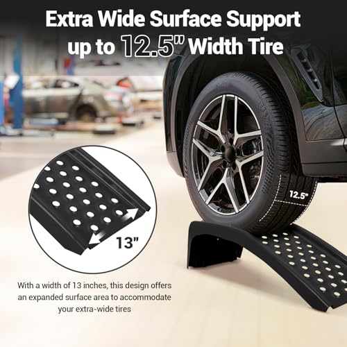 Heavy Duty Low Profile Car Ramps 8" Lift (2 Pack) - 8000LB Capacity Solid Steel Auto Ramps for Trucks, SUVs - Ideal for Oil Changes, Tire Rotation & Maintenance - 4000LB Per Ramp, Black - color: Black