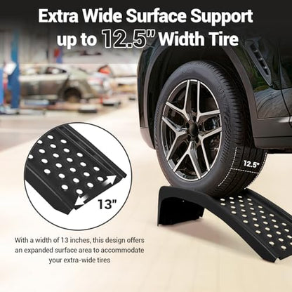 Heavy Duty Low Profile Car Ramps 8" Lift (2 Pack) - 8000LB Capacity Solid Steel Auto Ramps for Trucks, SUVs - Ideal for Oil Changes, Tire Rotation & Maintenance - 4000LB Per Ramp, Black - color: Black