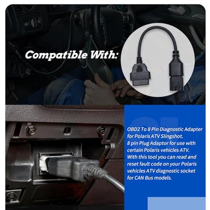 XTPTFABS 16 pin Female to 8 pin CAN EOBD OBD2 Diagnostic Connector Cable | Fit for Polaris ATV Motorcycle Slingshot,Fit for RZR,Ranger,General,Sportsman,ACE & Slingshot with 8 pin diagnostic port