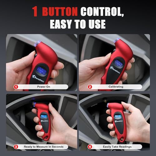 Digital Tire Pressure Gauge,Accurate Cars Air Gauge 150 PSI,Red | 0-150PSI Calibrated,Accurate in 0.1 Increments,4 Measurement Units,Backlight LCD&Nozzle Light,for Everyday Vehicles - color: Red(1PK), size: 1 Pack