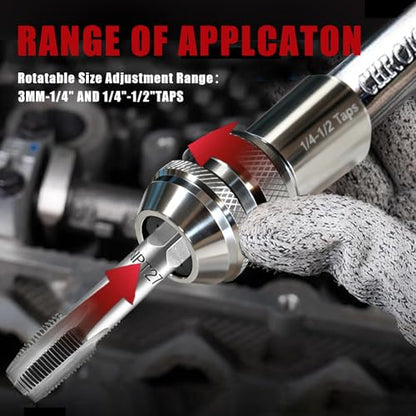 2-Pack Ratcheting Tap Socket Set - 3/8" Drive Adjustable Jaws for Tight Spaces, Chrome-Molybdenum Steel Tap Wrench Compatible with #6-1/2" Taps, Reamers & Screw Extractors
