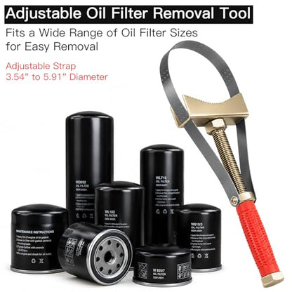 Heavy Duty Oil Filter Wrench | Adjustable Strap, Removal Tool