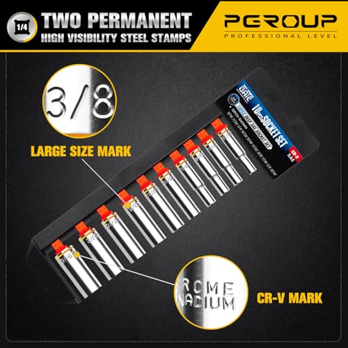 10PCS 1/4” Drive Deep Socket Set, SAE (3/16"-9/16"), 6-Point, Cr-V Steel, Chrome Plated Socket With Hanging Bracket, Cover Most Commonly Sizes - size: 1/4"SAE (3/16"-9/16")