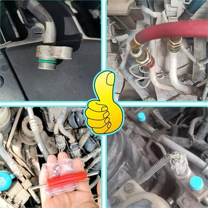 5 Set Car A/C Repair Kits,270pcs O-Ring Seals Kit+102PCS A/C Valve Core Kit+77pcs Charging Port Dust Caps+16pcs AC Fuel Line Disconnect Tool Set+45pcs Compressor Gasket Seals(510PCS)