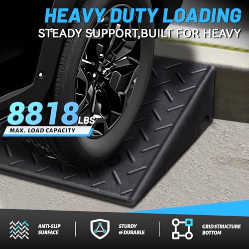 PZ 2PCS Rubber Curb Ramps for Driveway, 5 7/8" Rise Heavy Duty Car Ramp 8818 LBS Capacity 19.69"Lx 19.69"W Non-Slip Portable Shed Threshold Ramps for Doorways Sidewalk Scooters Wheelchairs Motorcycles - size: 5 7/8“ Rise
