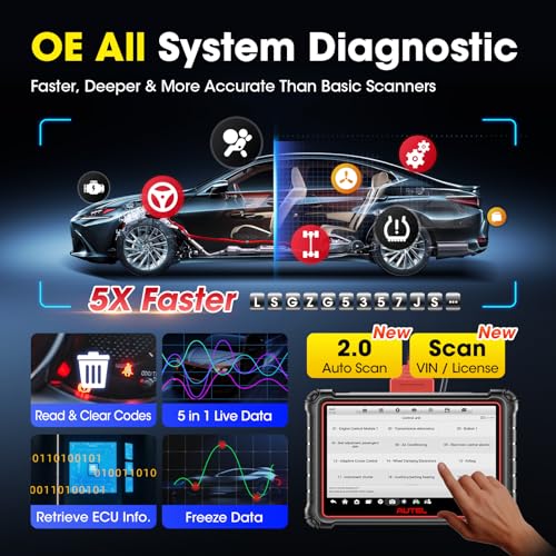 Autel MK900 Scanner, 2026 OBD2 Diagnostic Tool Up of MK808S MX808S MK808BT, Works as MaxiCOM MX900 MK900BT MK900-BT w/ 3000+ Bidirectional Active Tests, All System, 40+ Resets, DOIP CANFD, FCA