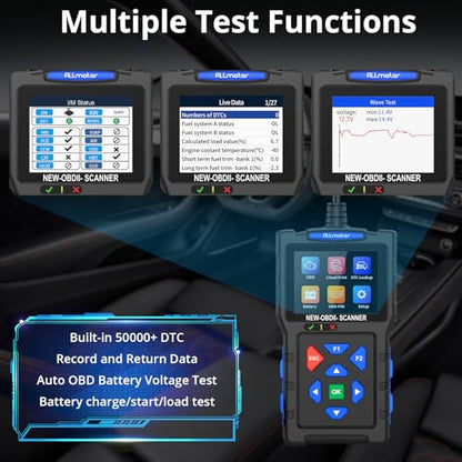 OBD2 Scanner Code Reader, Check Engine Diagnostic Tool with 2.8in Screen | 50,000+ DTCs, Battery Cranking/Charging Test, Live Data, 9 OBDII Modes, Cloud Print, Type-C Updates
