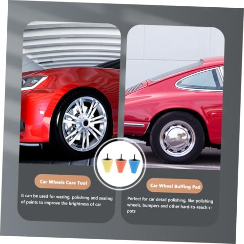 ULTECHNOVO 3pcs Auto Wheel Polishing Pads Buffing Sponge Cones Car Wheels Maintenance Tool Drill Buffing Kit Detailing