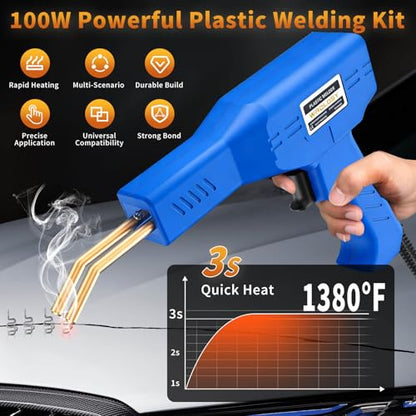 Plastic Welder, 1200PCS Staples, Plastic Welding Kit, Must Have for DIYers, Instant On/Off, Welder Kit, Bumper Repair, Portable Toolbox (Blue)