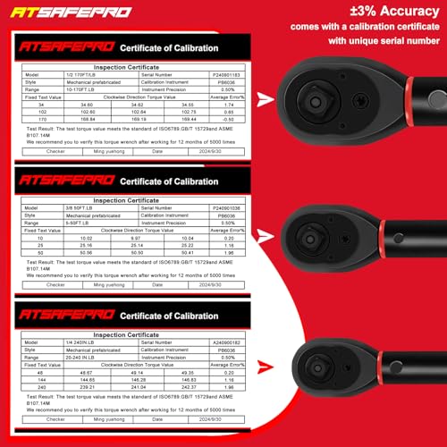 Torque Wrench Set,1/4 3/8 1/2-inch Drive Torque Wrench-20-240 in.lb,5-50 ft.lb,10-170 ft.lb,72-Tooth Dual Range Scales and Dual-Direction Adjustable Torque Wrench for Bike, Moto and Car Maintenance - style: 1/4" 20~240 IN.LB Torque Wrench 3/8" 5~50 FT.LB