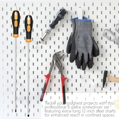 Long Screwdriver Set 3-Piece, Flat and Phillips Head Screwdriver 12 inch Long with Offset Z-Type Double End Screwdriver