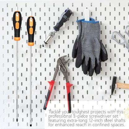 Long Screwdriver Set 3-Piece, Flat and Phillips Head Screwdriver 12 inch Long with Offset Z-Type Double End Screwdriver