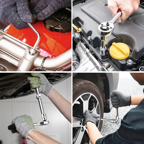 TLGREEN 108 Pcs Mechanic Socket Tool Kit,CR-V Steel Metric And 1/4" & 1/2" Ratchet set,Universal Joint,Extension Bars,Adapter,Quick Release Ratchet Wrench,Tool Box Set for Car Garage Dorm