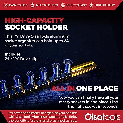 Olsa Tools 1/4-Inch Drive Aluminum Socket Organizer | Professional Quality Socket Holder (Yellow) - color: Yellow, size: 1/4-Inch Drive
