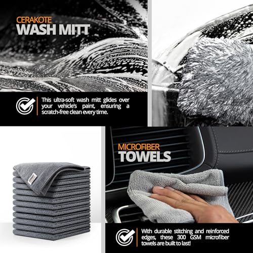 Cerakote Foundation Bundle - Exterior Wash & Ceramic Protection Kit with Microfiber Towels - At-Home Car Wash and Detailing Set - Easy Ceramic Protection for Vehicle Interior and Tires