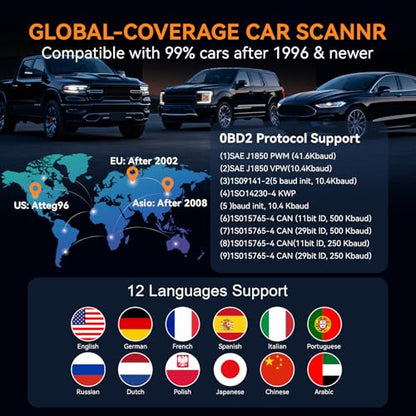 Enhanced OBD2 Scanner Diagnostic Tool - Check Engine Code Reader with Battery Tester, EVAP, Live Data, Mode 6/8, Professional Car Scan Tool with Freeze Frame, DTC Lookup for All OBDII Vehicles 1996+