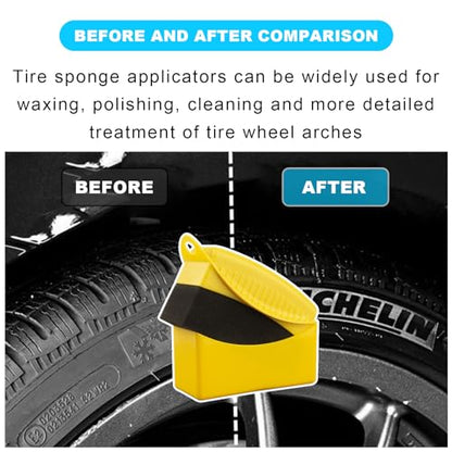 Augeny 2PCS Tire Dressing Applicator, Reusable Car Tire Shine Sponge Pad With Lid, Durable Foam Auto Wheel Detailing for Vehicle Waxing Polishing Cleaning (Yellow) - color: Yellow