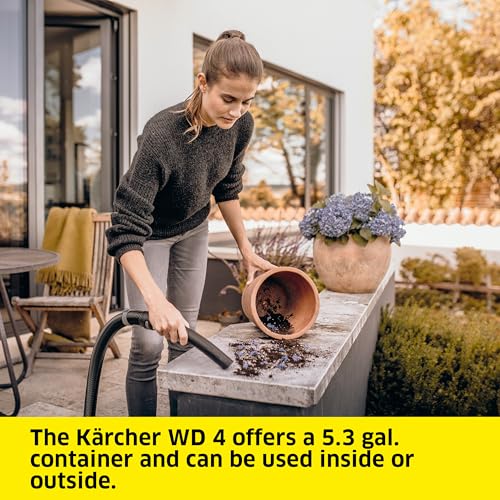 Kärcher Shop Vacuum WD 4, 5.3 Gal, 3.8 Peak HP, 33 ft Reach, Wet Dry Vacuum Cleaner, Heavy Duty, Blower Function, Crevice Tool, Floor Nozzle, Great for DIY Projects and Workshops - style: WD 4 (2025)