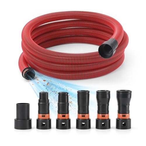 Klabb 16 Feet Dust Collection Hose Kit for Home and Shop Vacuums System with 6 Adapters of Woodworking Power Tool and Sander,Compatible with Multi-Brands Power Tool Adapter Set for Dust Collection - size: 16FT