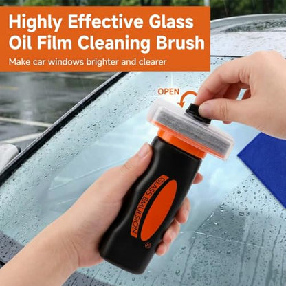 Glass Cleaner for Car Windshield - Oil Film Remover, Glass Emulsion Cleaner Kit with Microfiber Towel, Car Window Cleaner Removes Road Film Water Spots, Windshield Glass Guard Protection (100g)