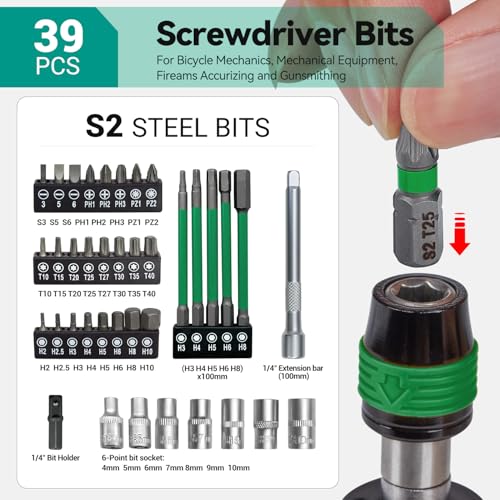 39-Piece Torque Screwdriver Set, 1/4" Hex Quick-Release Head, 10-70 In-lbs Adjustable - Multi-Bit Drive Set, Sockets, Extension Bar - Precision Cycling Tool Kit for Electronic, Bike, Home Repair