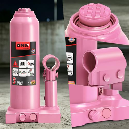 DNA Motoring 3 Tons Hydraulic Car Bottle Jack, Pink, 6000 lbs Capacity | Automotive Welded Bottle Jack For Car SUV Pickup Truck, Auto Repair House Lift, with Manual handle & Carrying Storage Case - color: Pink, style: 3 ton