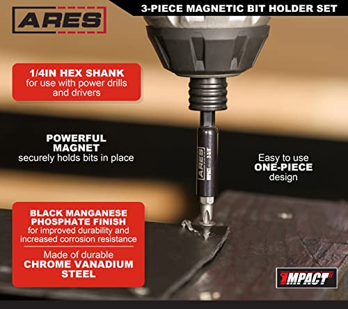 ARES 22030 – 3-Piece Magnetic Bit Holder Set – 1/4-Inch Hex Shank for Use with Power Drills and Drivers – Magnet Securely Holds Bits in Place – Includes 2.5-Inch, 4-Inch, and 6-Inch Lengths - size: 3-Piece Magnetic Bit Holder Set