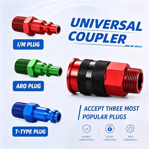 ChillWaves Aluminum Automotive T-Style Air Plug, 1/4" NPT Male Pneumatic Plugs, Air Compressor Accessories Fittings(20-PACK) - size: 1/4" MNPT, style: PACK OF 20