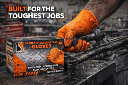 AroCare 8 Mil Orange Nitrile Gloves,3D Raised Diamond Texture-Latex & Powder Free-Industrial, Mechanic - size: Medium, style: Box of 100