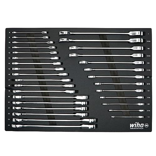 Wiha 30392 31-Piece Ratcheting Wrench Set – SAE & Metric, 12-Point Box and Open Ends, Full Drawer Tray