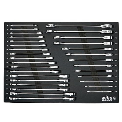 Wiha 30392 31-Piece Ratcheting Wrench Set – SAE & Metric, 12-Point Box and Open Ends, Full Drawer Tray