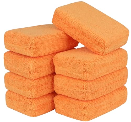 AIDEA Microfiber Applicator Pads-8 Pack, Car Wash Sponge, Orange | Premium Microfiber Sponge and Cleaning Pads, Perfect for Effortless Wax, Sealant, and Conditioner Application - color: Orange, size: 8 PK