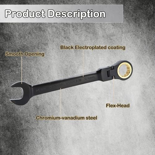 Flex-Head Ratcheting Combination Wrench Set, 16-Piece Metric Wrench Set 6-24mm | 72-Teeth | Cr-V Constructed | Fully Polished (Black) | with Organization Bag