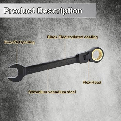 Flex-Head Ratcheting Combination Wrench Set, 16-Piece Metric Wrench Set 6-24mm | 72-Teeth | Cr-V Constructed | Fully Polished (Black) | with Organization Bag