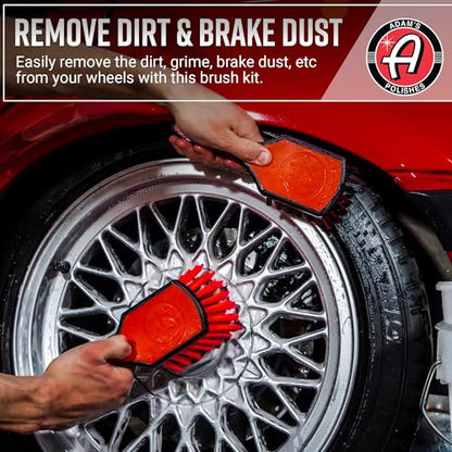 Adam's Wheel & Tire Brush Kit (3-Item) - Includes Wheel Brush, Tire Brush & Barrel Brush for Cleaning Rubber, Plastic, Chrome, Metal, Aluminum, Rim & Spoke Surfaces - size: 3-Item