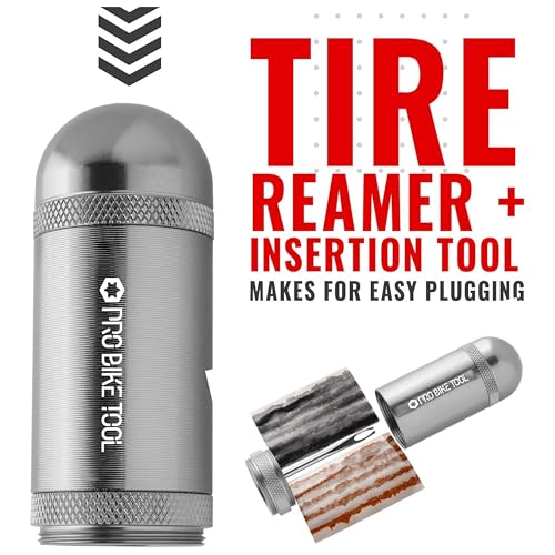 PRO Bike Tool Tubeless Bike Tyre Repair Kit – for MTB and Road Bicycle Tyres – Fix a Puncture or Flat, Fast – Tackle Set Includes Storage Canister, Plugger Tool and Plugs - color: Titanium