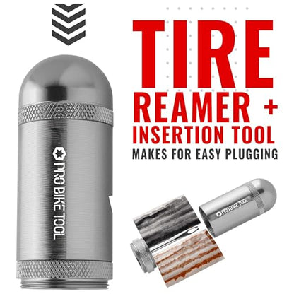 PRO Bike Tool Tubeless Bike Tyre Repair Kit – for MTB and Road Bicycle Tyres – Fix a Puncture or Flat, Fast – Tackle Set Includes Storage Canister, Plugger Tool and Plugs - color: Titanium