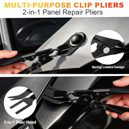 10 Pcs Car Trim Removal Tool Kit with Plastic Pry Tool and Clip Pliers for Car Panel Dashboard Door Clips and Upholstery,No Scratch Auto Trim Rivet Clip Removal Tool Set