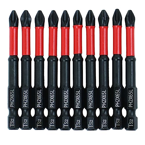 10 Pack Phillips PH2 Magnetic Anti Slip Screwdriver Bit Set 2.5" L TS2 Anti-Slip Long Drill Bits Impact Driver Bits - size: Length:65mm