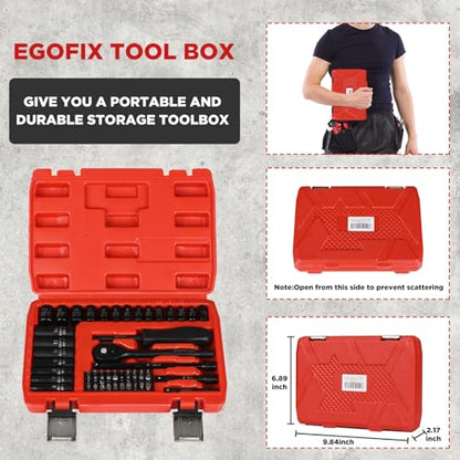 1/4" Ratchet Wrench Socket Set 56 PCS, Metric Shallow Socket (4-14mm) and Deep (6-8, 10-14mm), with Mini 72-Teeth Ratchet, Screwdriver Bit Set, Small Tool Kit for Home Use, Motorcycle and Bike - style: 1/4-56PCS