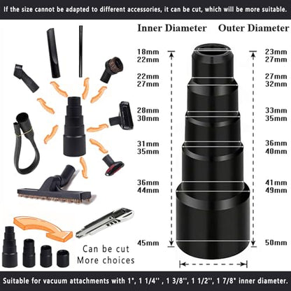 12Pcs Universal Vacuum Attachment Professional Shop Vac Accessories Wet Dry Vacuum Hose Adapter with Hair Brush Extension Wand Flexible Crevice Tool fit 2 1/2" to 1 1/4" and 1 7/8" to 1" Vacuum Hose