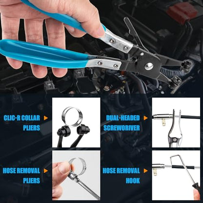 9PCS Professional Hose Clamp Pliers Set for Automotive, Long Reach Flexible Wire & Swivel Jaw Pliers for Fuel, Oil, Coolant Radiator Heater and Water Hoses