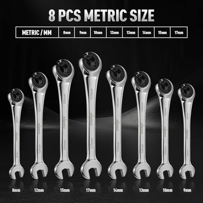 DISEN 8PCS Flare Nut Wrench Set Brake Line Ratcheting Wrench Set | Metric 8-17mm, CR-V Steel with Organizer Pouch, Father's Gift - style: 10PCS Flare Nut Ratcheting Wrench Set
