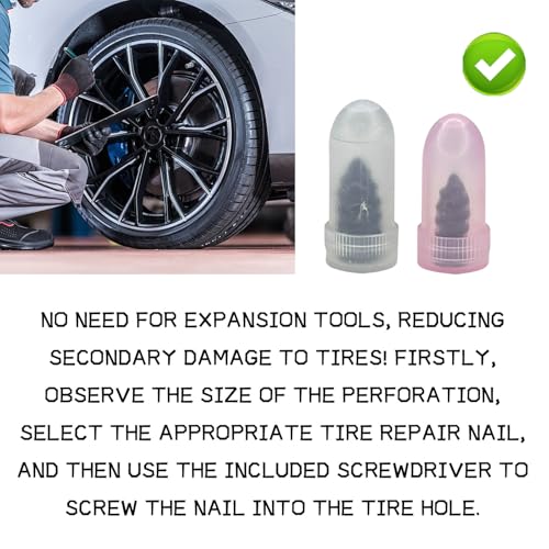 60PCS Tire Plug Kit Car Tire Repair Rubber Nail Kit Tires Repair Screws Self-Service Spiral Vacuum Rubber Fast Puncture Repairing Screw Tires Plugs Mending Nail Tools for Car Truck Motorcycle - size: 60PCS