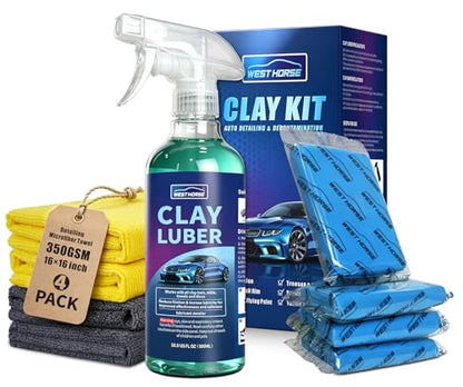 Clay Bar and Luber Kit, 4 Pack (4x100g) + 16.9 fl. oz | Auto Detailing, Lubricant Spray Included, 4 Pack Microfiber Cleansing Towel, Complete Kit