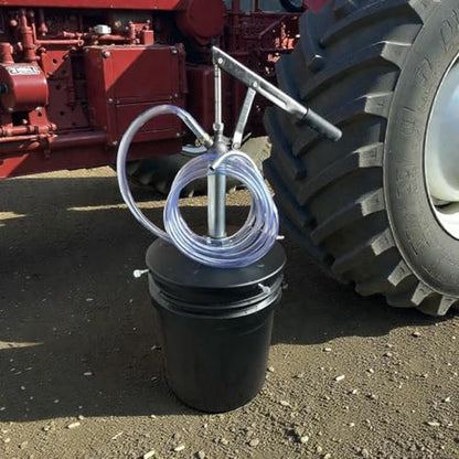 5-Gallon Lever Bucket Pump, Self-Priming Lubricant Pump, 1 Qt/12 Strokes, 5 ft Oil-Resistant Hose & Curved Nozzle, Fits 10–12.25" Bucket Openings