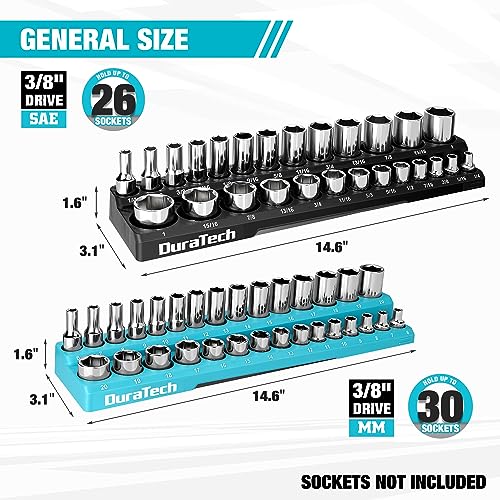 DURATECH Magnetic Socket Organizer Set, 3/8" Drive SAE & Metric Socket Holders, Tool Box & Cart, Holds 56 Standard & Deep Sockets - size: 2pc 3/8" Metric&SAE