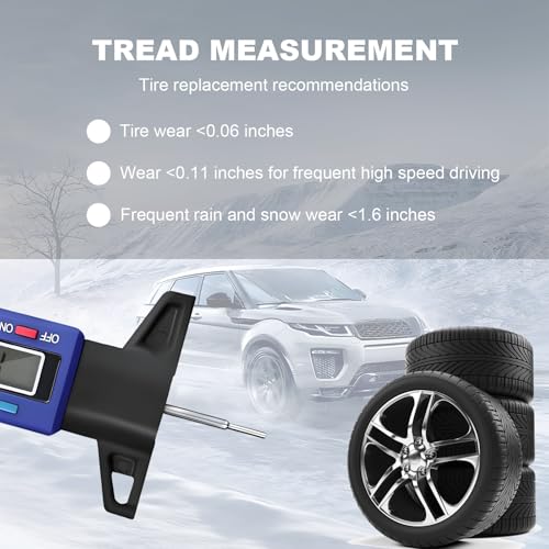 Digital Tire Tread Depth Gauge, 1 Inch/25.4 mm Metal Tread Depth Measurement with LCD Display, Accurate Zeroable Tire Depth Measuring Tool for Cars Trucks Vans SUVs (Blue) - color: Blue